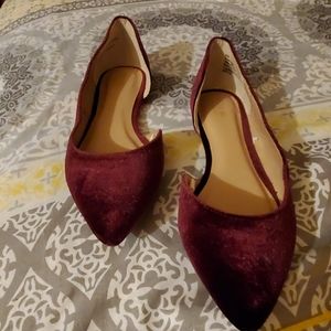 Burgundy Faux Suade Flats